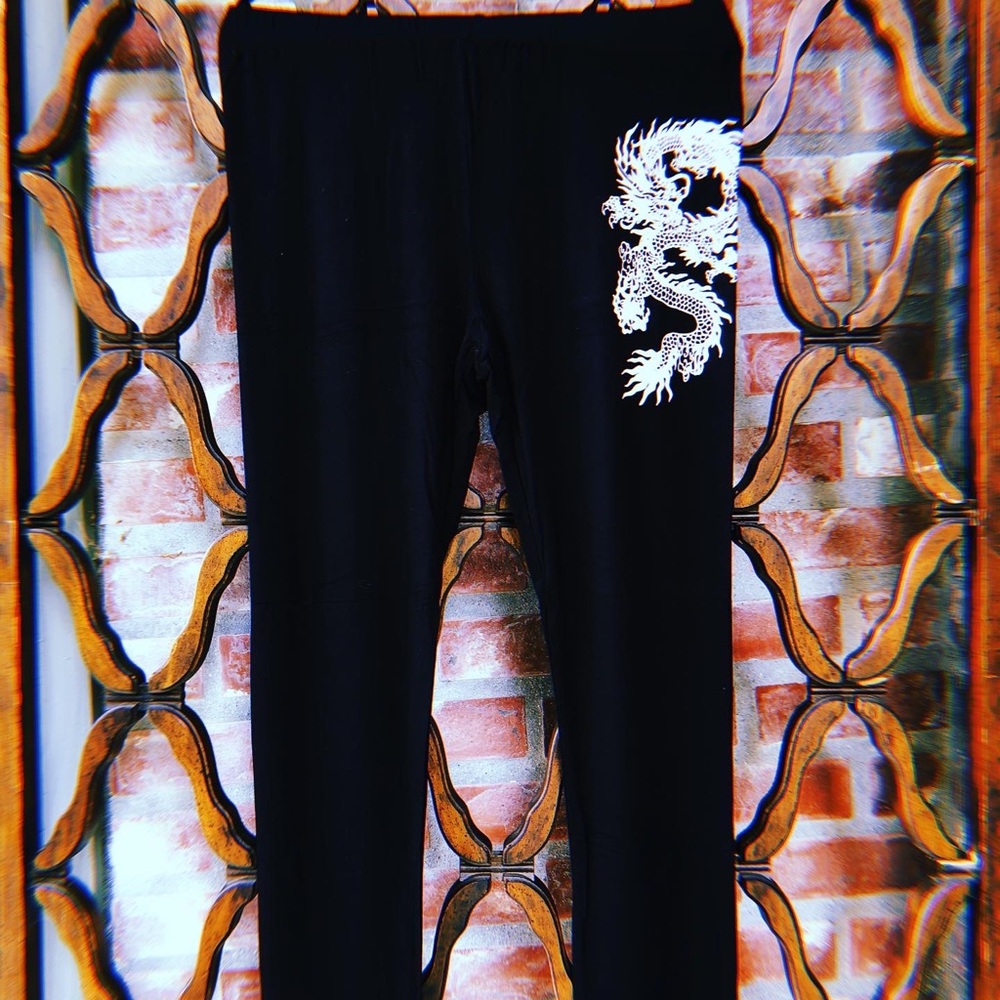 Cute black and white dragon leggings